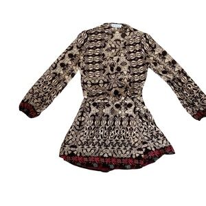 Long Sleeve Faux Wrap Mini Dress by WAYF Drop Waist Bohemian Western rodeo